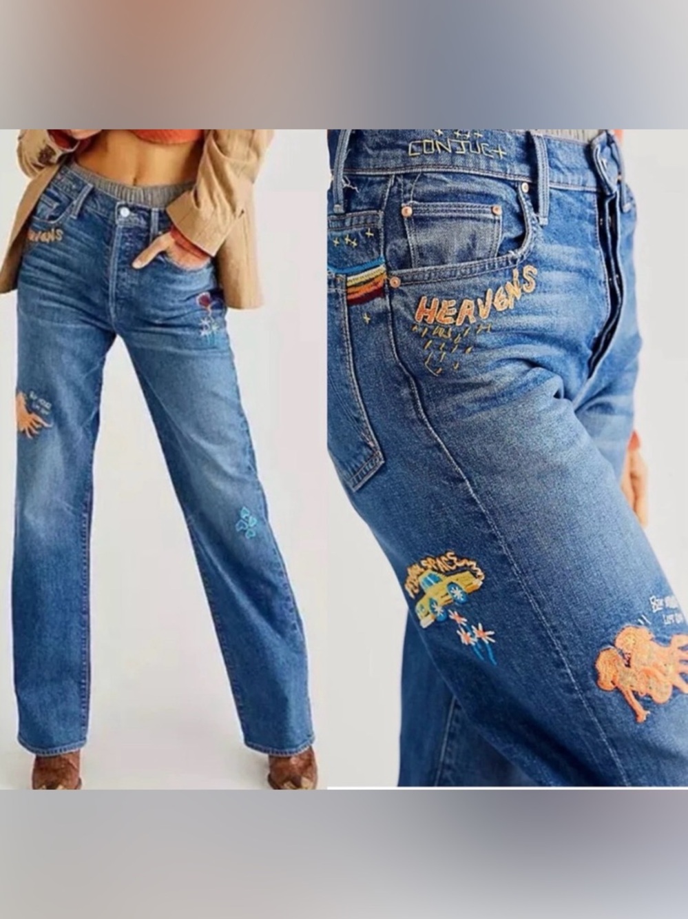 MOTHER The Rambler Sneak
blue Jeans in Running With Scissors Sz 24 NWT $350
